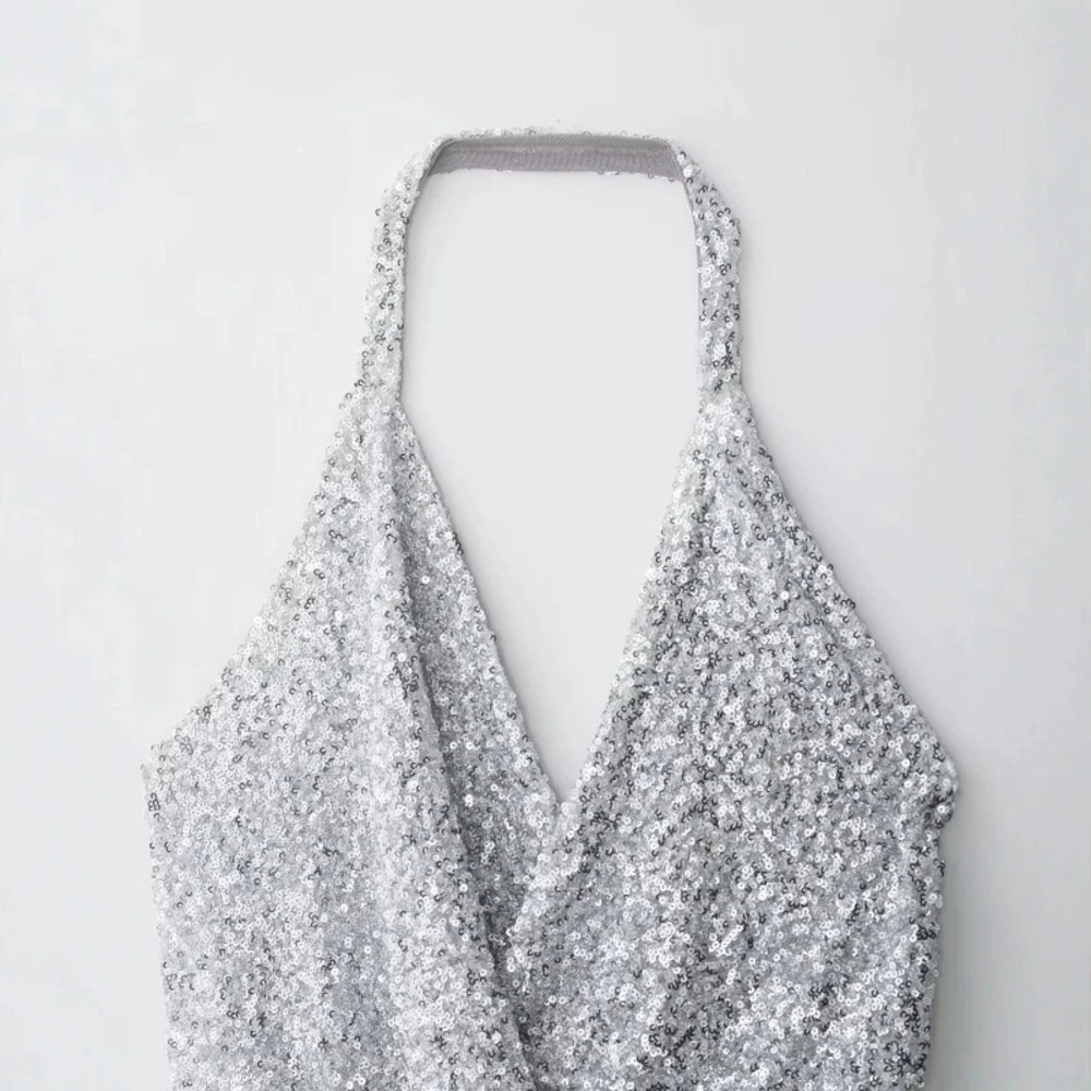 ZARA Pure Sexy Sequin Halter Backless Camisole